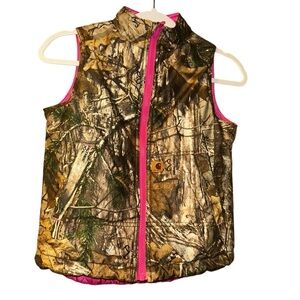 Carhartt girls camo realtree reversible pink quilt vest small 7/8 kids